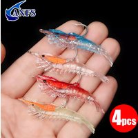 4pcs Realistic Soft Shrimp Fishing Lures Artificial Bait with Sharp Hooks for Freshwater Saltwater