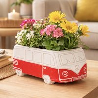 Red Campervan Cement Planter