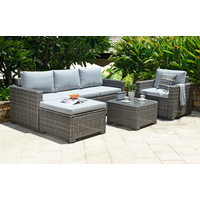 Marbella 5-Seater Garden Lounge Set with Ottoman Chaise | Grey Cushions